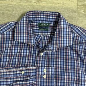 Lauren Ralph Lauren Performance Stretch Plaid Button Up Shirt Men 17 XL Blue/Red